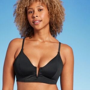 Women's Ribbed Longline V-Wire Bikini Top - Shade & Shore Black 34D